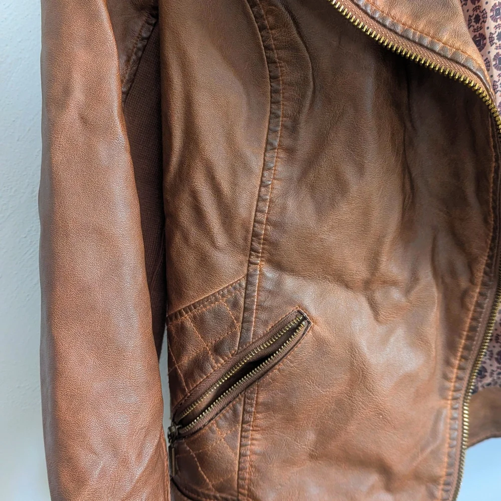 Maurices Vegan Leather Biker Jacket - Brown Cognac - Size M - Picture 6 of 6